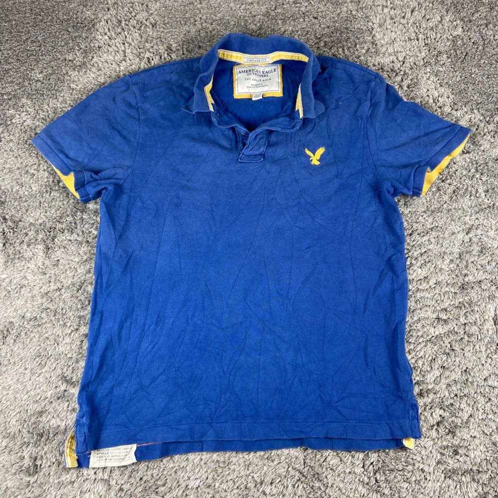 American Eagle Eagle Polo Mens M Blue Vintage Fit Shirt Short Sleeve‎ Cotton Y2k